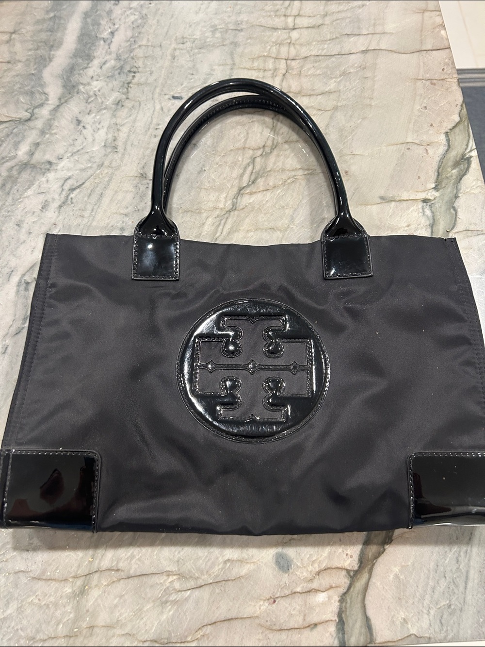 Tory Burch Black Patent-Trim Tote